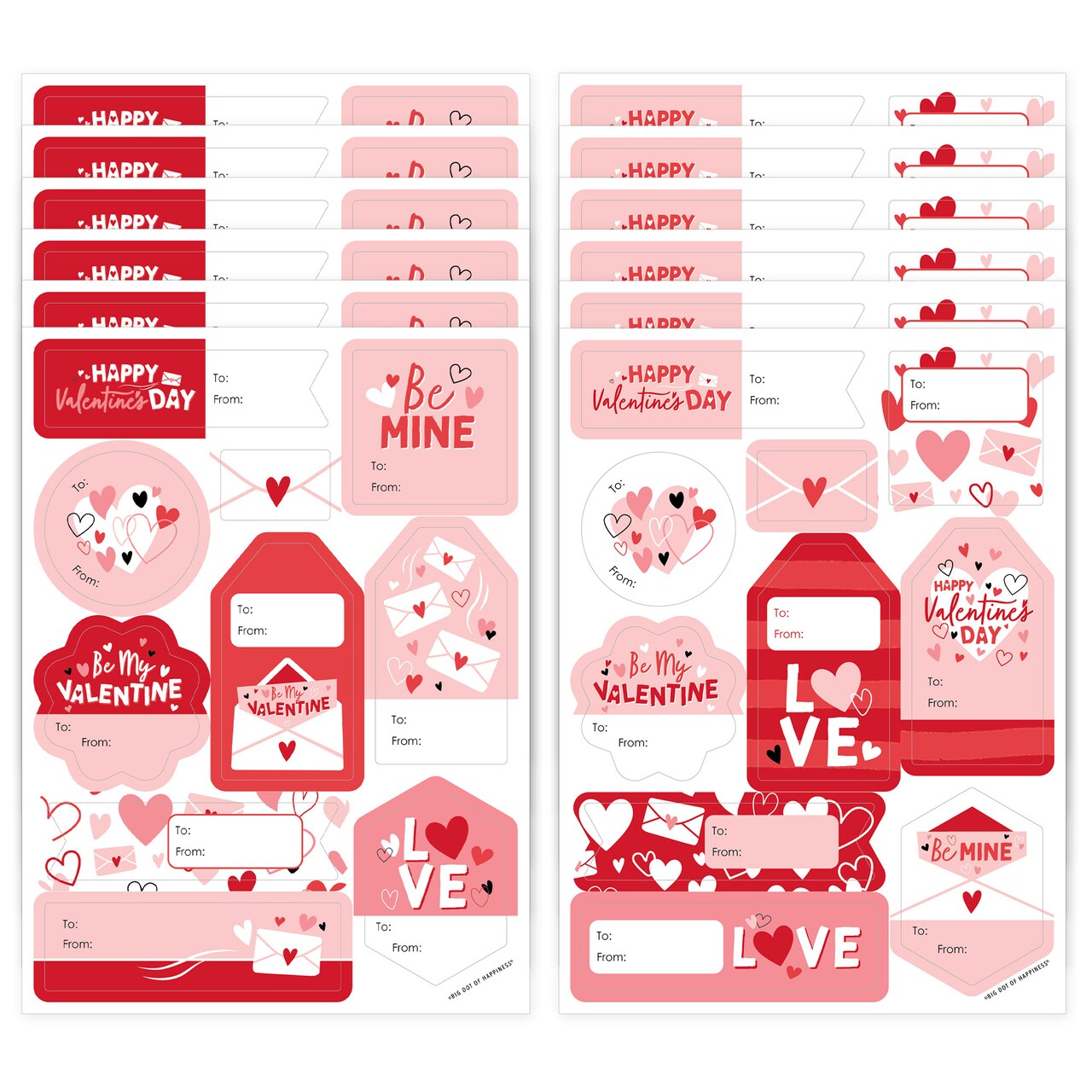 Big Dot of Happiness Happy Valentine’s Day - Assorted Valentine Hearts Party Gift Tag Labels - To and From Stickers - 12 Sheets - 120 Stickers